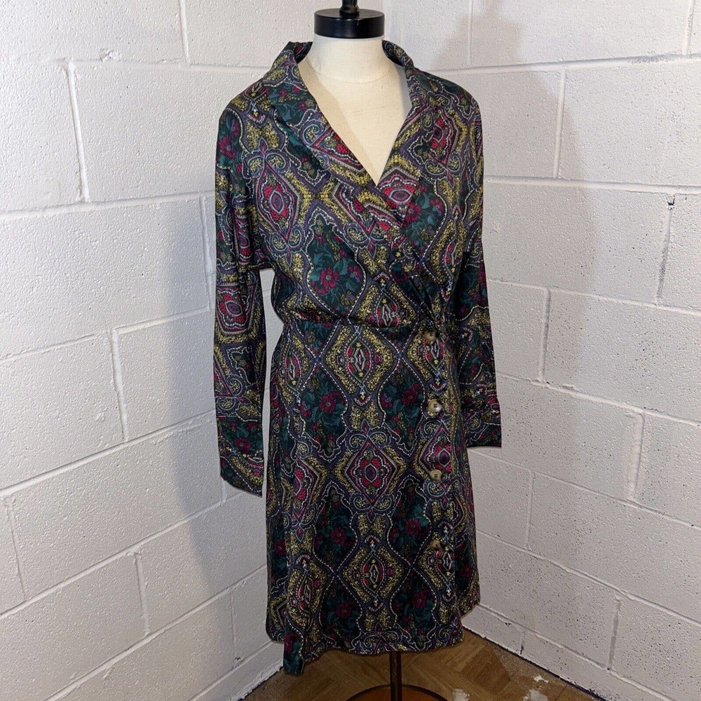 I. Madeline Dress Small Long‎ Sleeve Paisley Retro Collared Dress